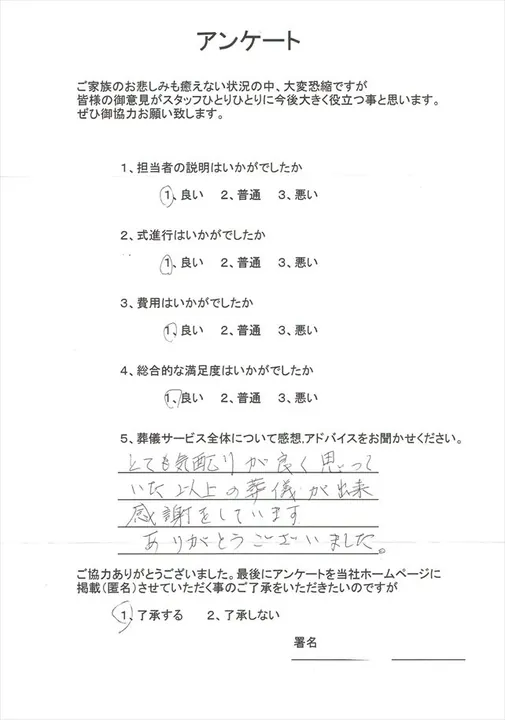 お客様からいただいた実際のアンケート