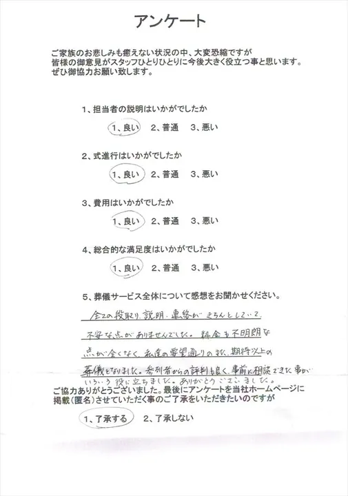 お客様からいただいた実際のアンケート
