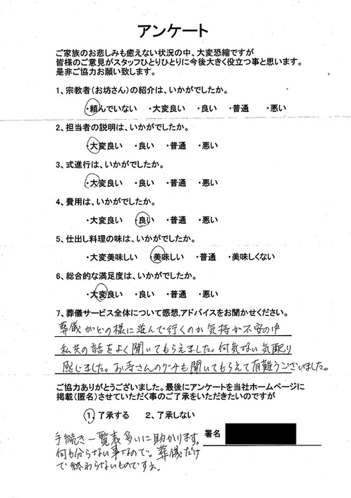 お客様からいただいた実際のアンケート