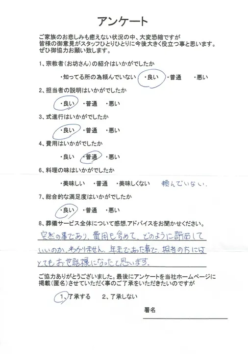 お客様からいただいた実際のアンケート