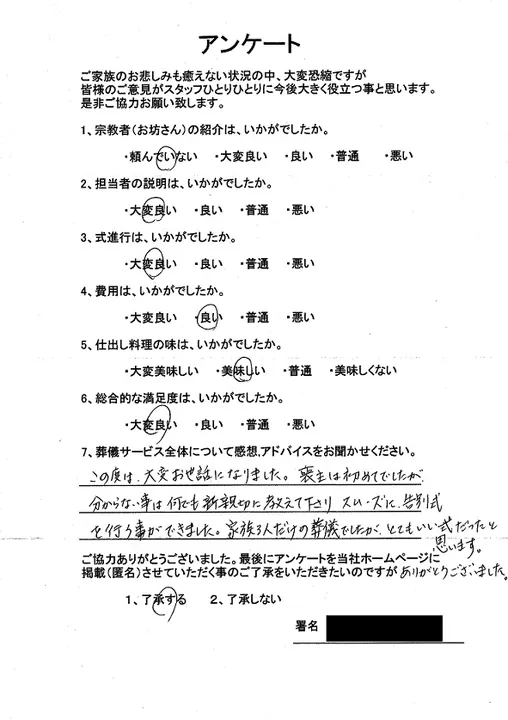 お客様からいただいた実際のアンケート