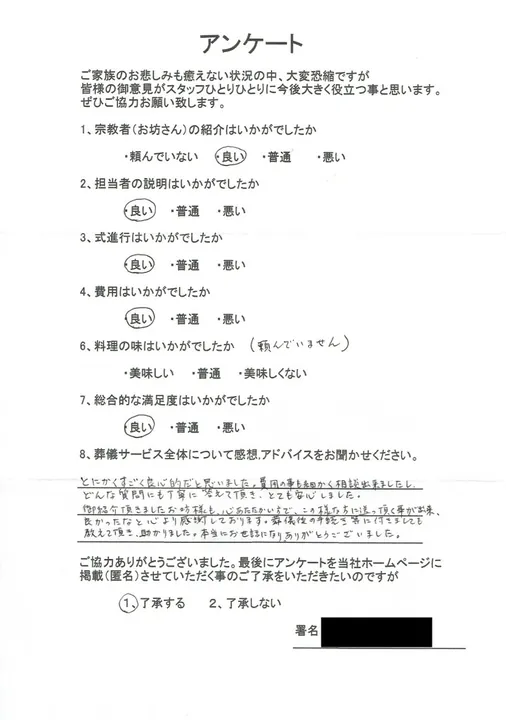 お客様からいただいた実際のアンケート