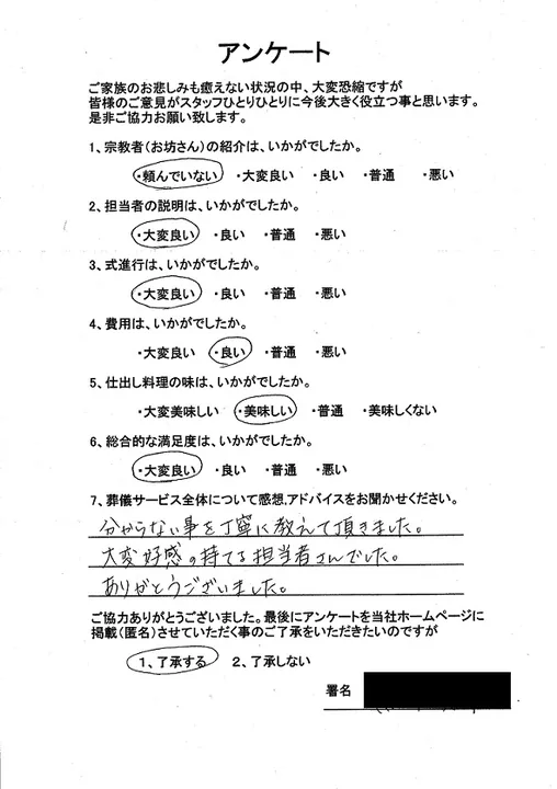 お客様からいただいた実際のアンケート