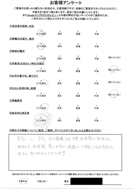 お客様からいただいた実際のアンケート