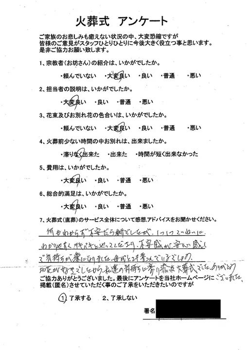 お客様からいただいた実際のアンケート