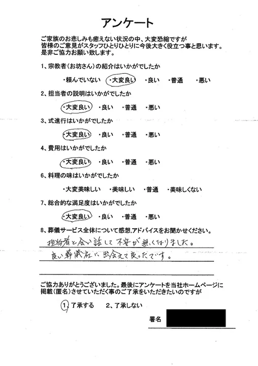 お客様からいただいた実際のアンケート