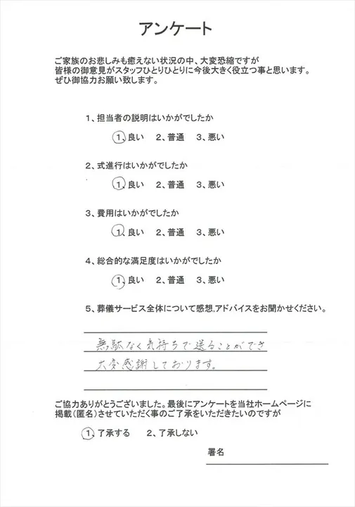 お客様からいただいた実際のアンケート