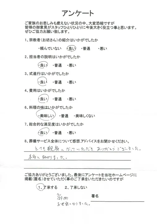 お客様からいただいた実際のアンケート