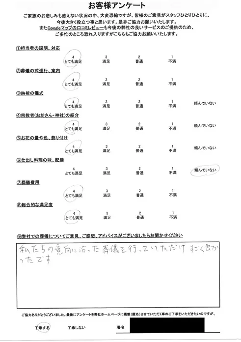 お客様からいただいた実際のアンケート