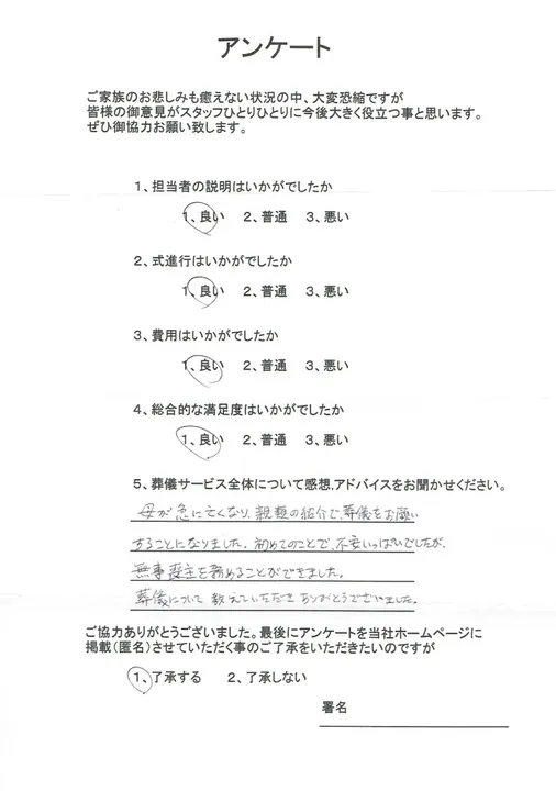 お客様からいただいた実際のアンケート