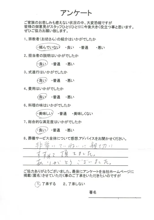 お客様からいただいた実際のアンケート