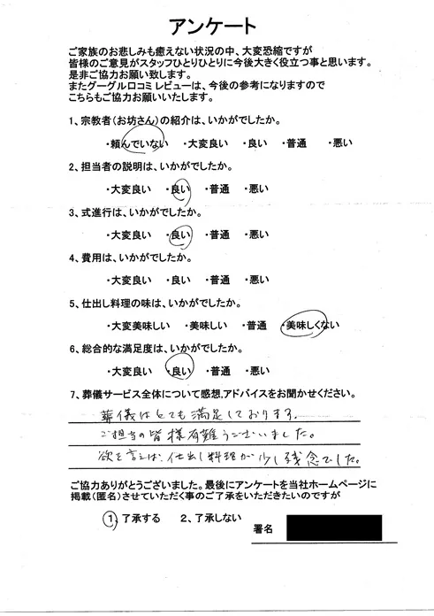 お客様からいただいた実際のアンケート