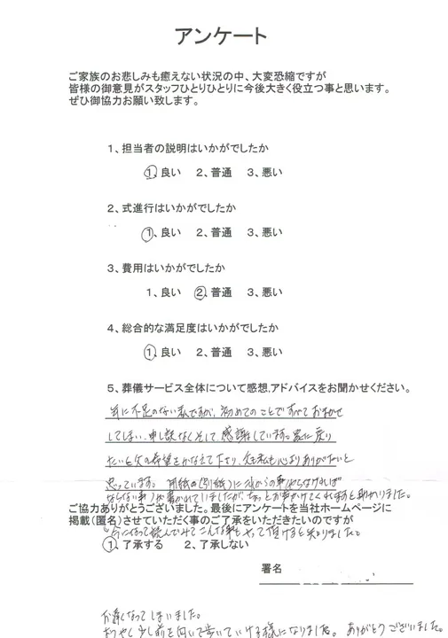 お客様からいただいた実際のアンケート