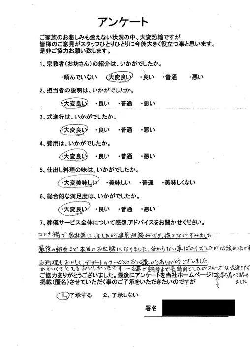 お客様からいただいた実際のアンケート