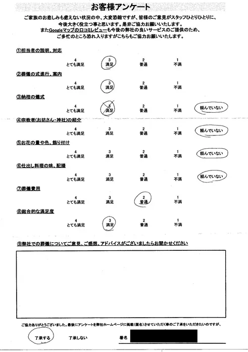 お客様からいただいた実際のアンケート