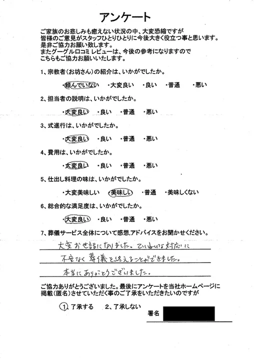 お客様からいただいた実際のアンケート