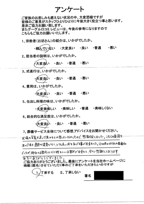お客様からいただいた実際のアンケート