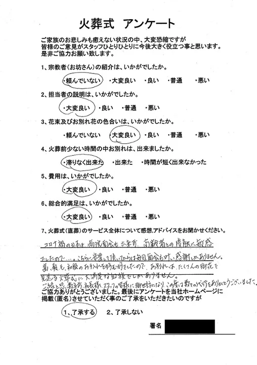 お客様からいただいた実際のアンケート