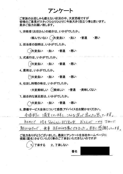 お客様からいただいた実際のアンケート