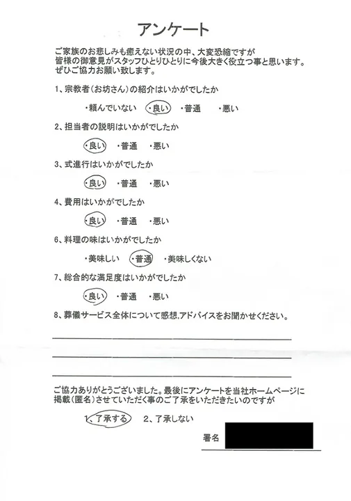お客様からいただいた実際のアンケート
