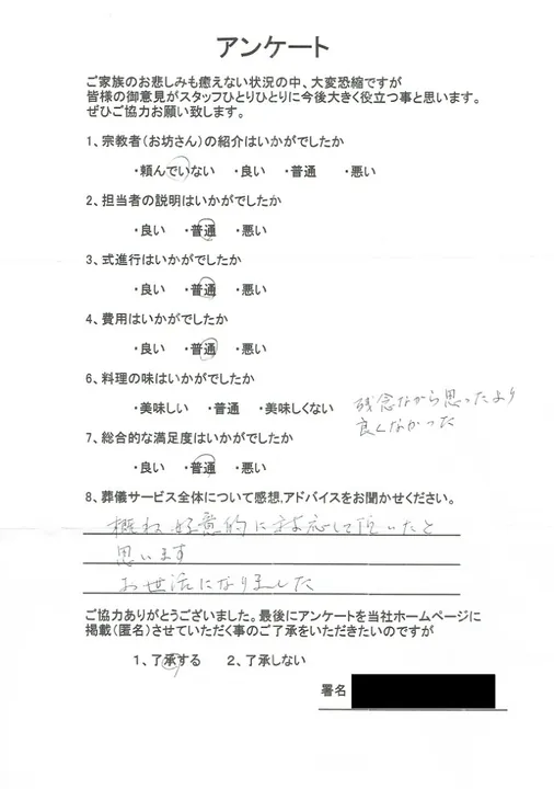 お客様からいただいた実際のアンケート