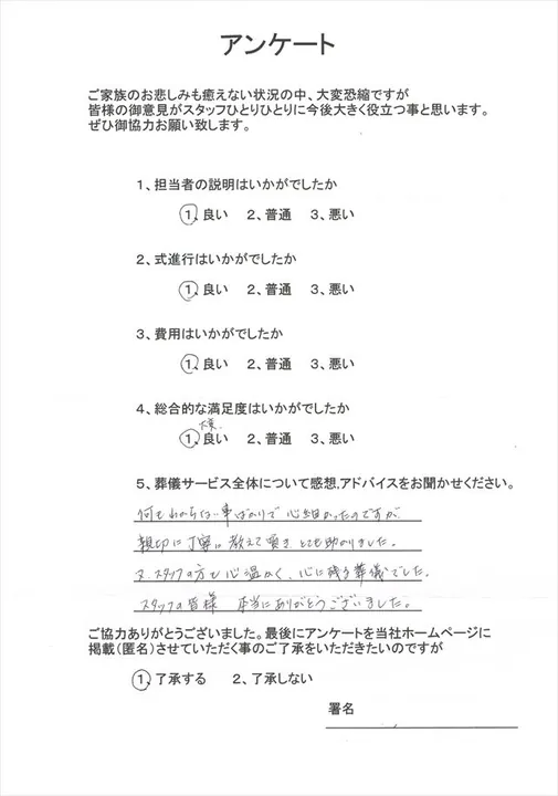 お客様からいただいた実際のアンケート