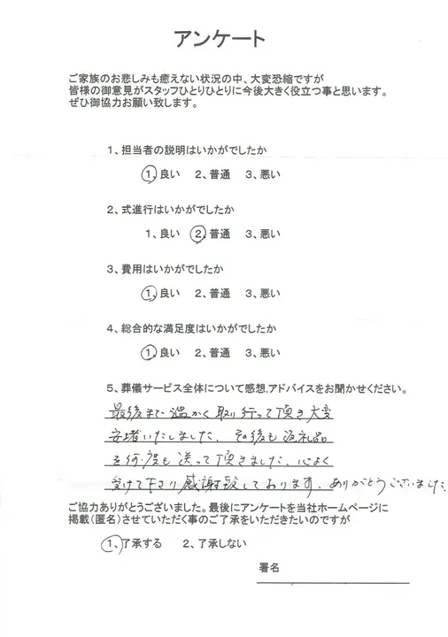 お客様からいただいた実際のアンケート