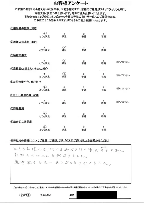 お客様からいただいた実際のアンケート