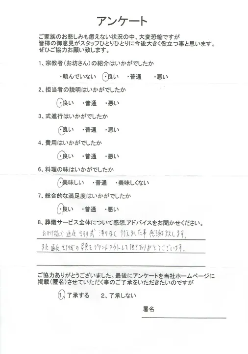 お客様からいただいた実際のアンケート