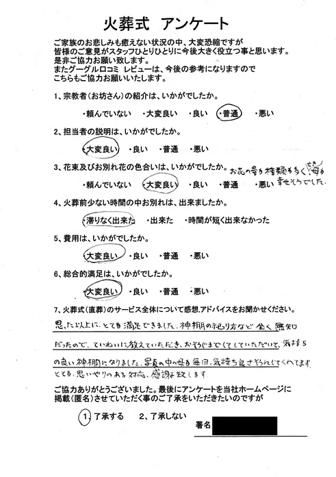 お客様からいただいた実際のアンケート
