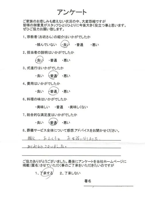 お客様からいただいた実際のアンケート
