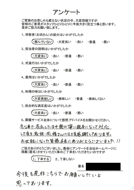 お客様からいただいた実際のアンケート