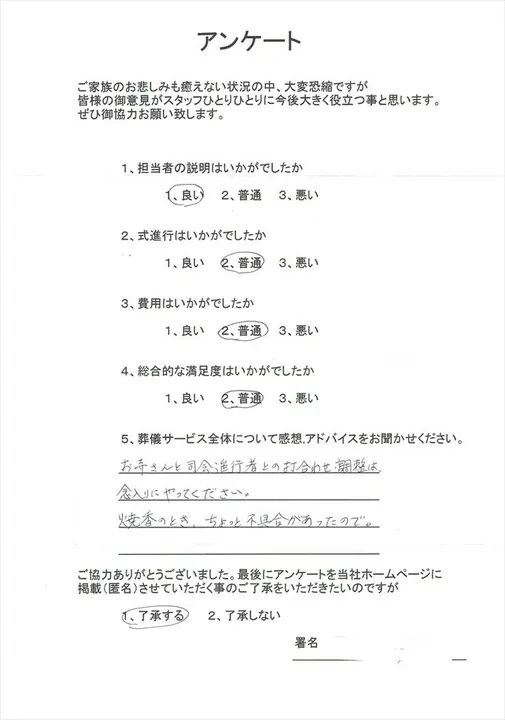 お客様からいただいた実際のアンケート
