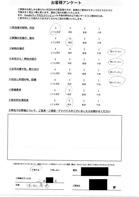 お客様から寄せられた葬儀後アンケート(画像1)