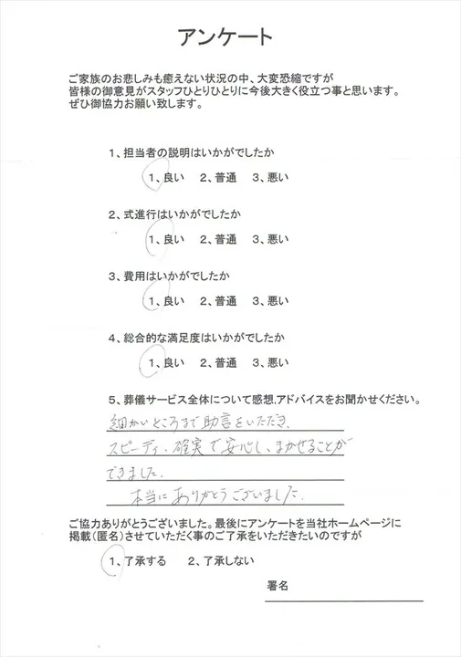 お客様からいただいた実際のアンケート
