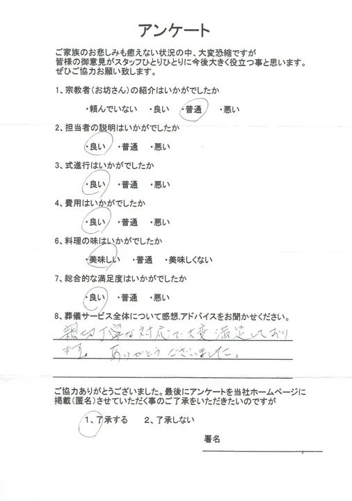 お客様からいただいた実際のアンケート