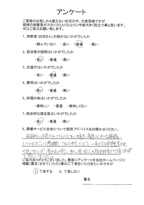 お客様からいただいた実際のアンケート