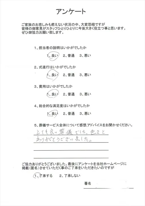 お客様からいただいた実際のアンケート