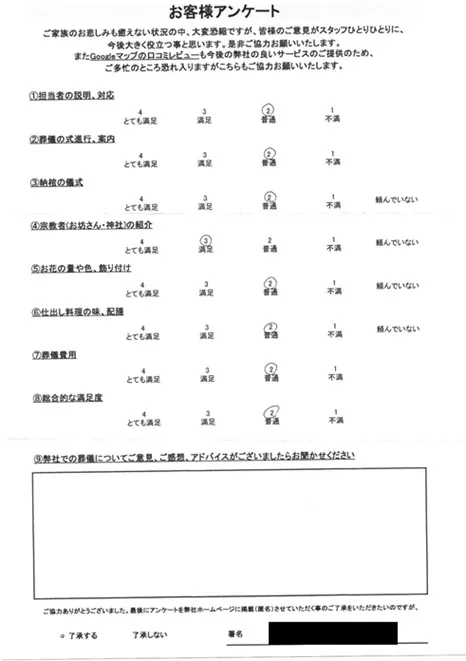 お客様からいただいた実際のアンケート