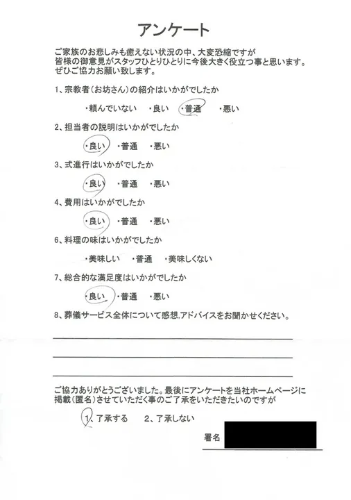 お客様からいただいた実際のアンケート