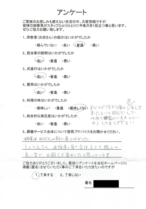 お客様からいただいた実際のアンケート