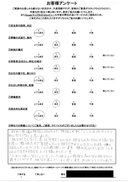 お客様からいただいた実際のアンケート
