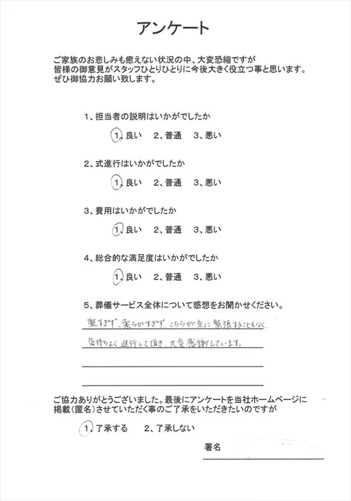 お客様からいただいた実際のアンケート