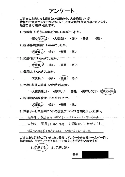 お客様からいただいた実際のアンケート