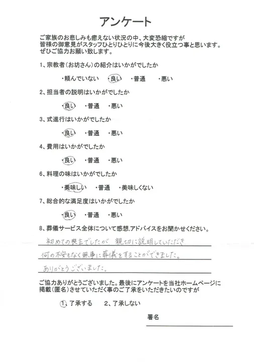 お客様からいただいた実際のアンケート
