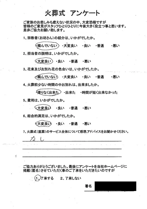 お客様からいただいた実際のアンケート