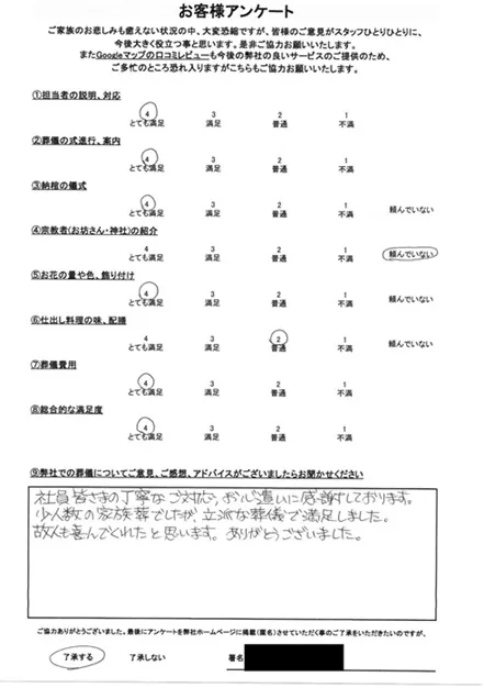 お客様からいただいた実際のアンケート