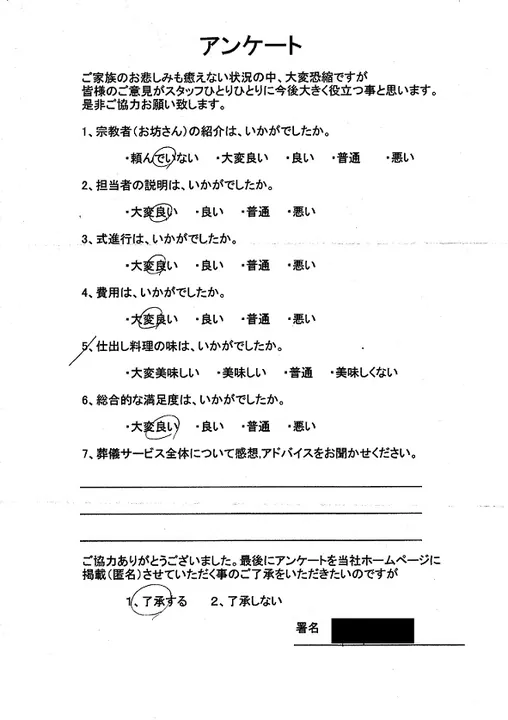 お客様からいただいた実際のアンケート
