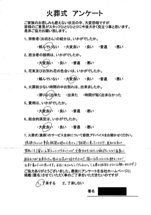 お客様からいただいた実際のアンケート