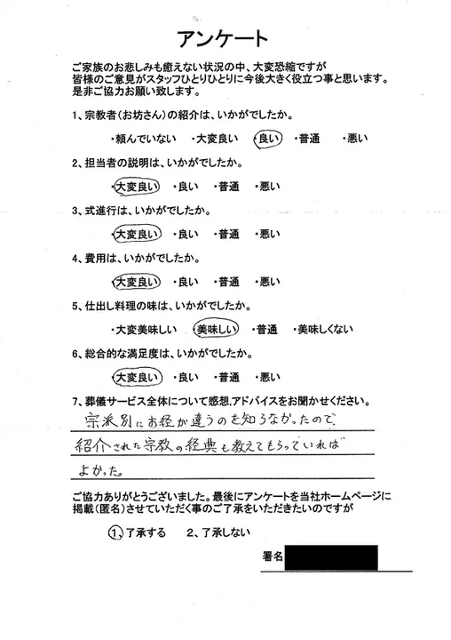 お客様からいただいた実際のアンケート